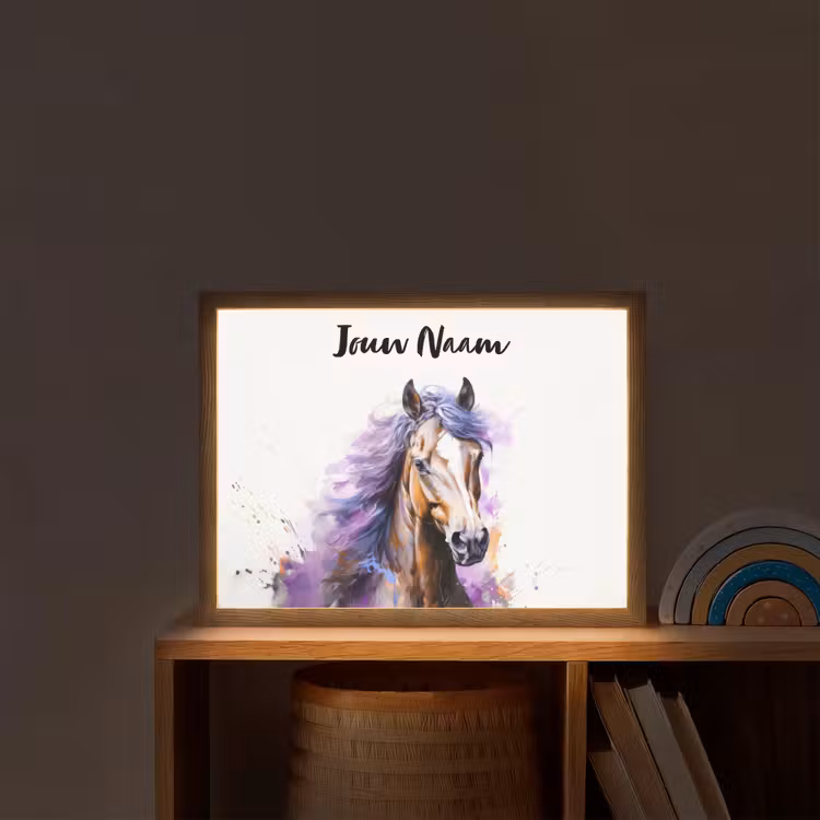 Lightbox - Wandlamp kinderkamer met naam - Paard - Dieren - Meiden - Paars - Bruin — 2