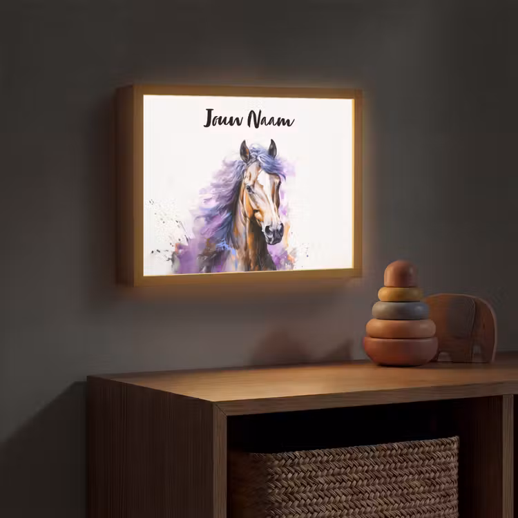 Lightbox - Wandlamp kinderkamer met naam - Paard - Dieren - Meiden - Paars - Bruin — 4