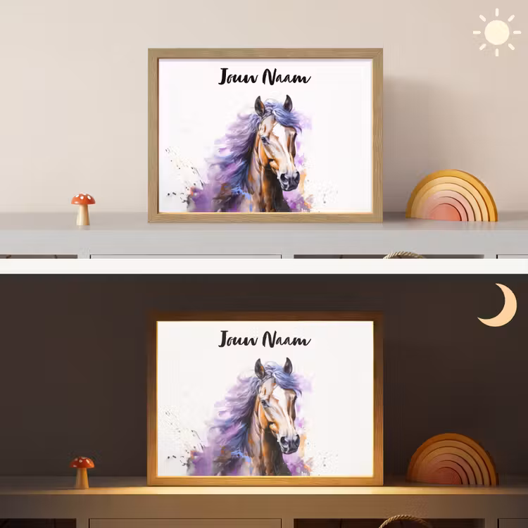 Lightbox - Wandlamp kinderkamer met naam - Paard - Dieren - Meiden - Paars - Bruin — 6