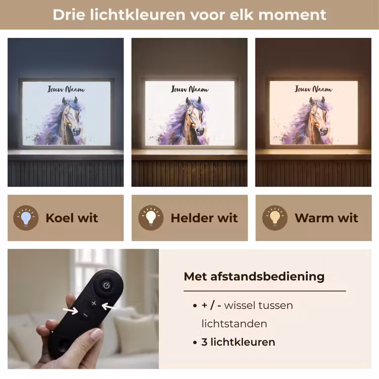 Lightbox - Wandlamp kinderkamer met naam - Paard - Dieren - Meiden - Paars - Bruin — 8