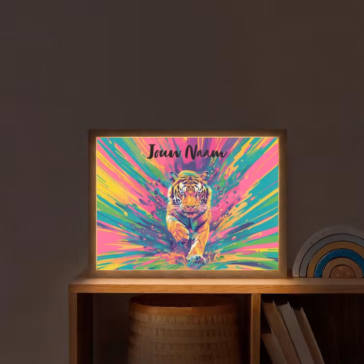 Lightbox - Wandlamp kinderkamer met naam - Tijger - Wilde dieren - Kleurrijk - Verflook — 2