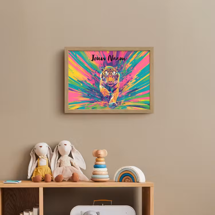 Lightbox - Wandlamp kinderkamer met naam - Tijger - Wilde dieren - Kleurrijk - Verflook — 3