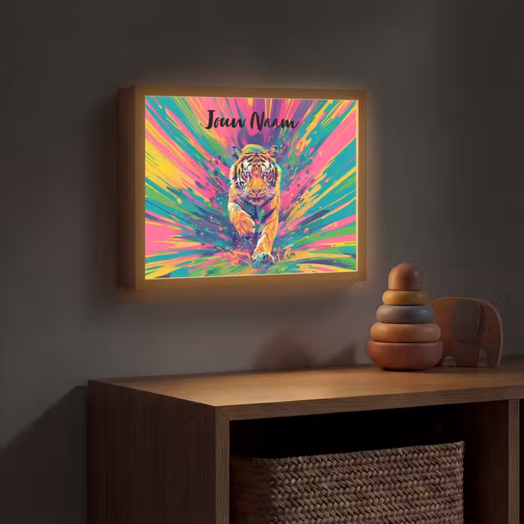 Lightbox - Wandlamp kinderkamer met naam - Tijger - Wilde dieren - Kleurrijk - Verflook — 4