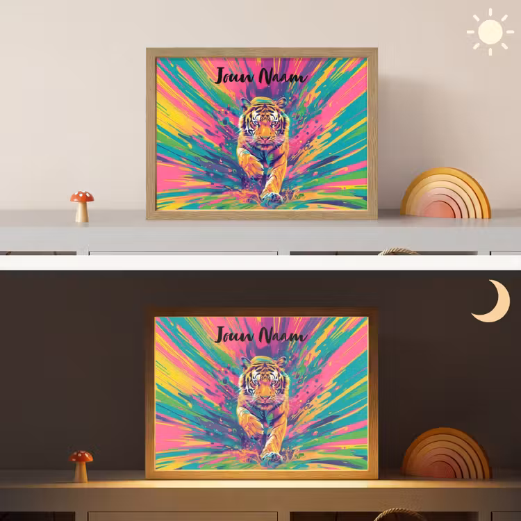 Lightbox - Wandlamp kinderkamer met naam - Tijger - Wilde dieren - Kleurrijk - Verflook — 6