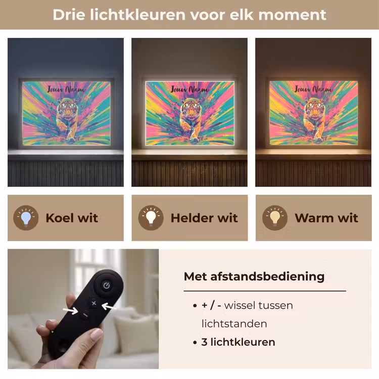 Lightbox - Wandlamp kinderkamer met naam - Tijger - Wilde dieren - Kleurrijk - Verflook — 8