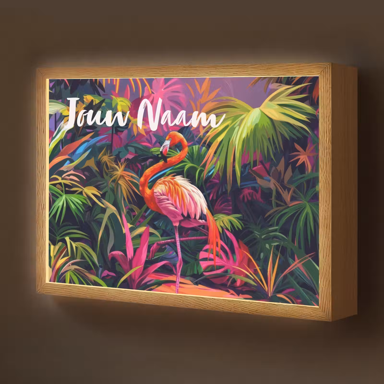 Lightbox - Wandlamp kinderkamer met naam - Flamingo - Tropisch - Dier - Bladeren — 1