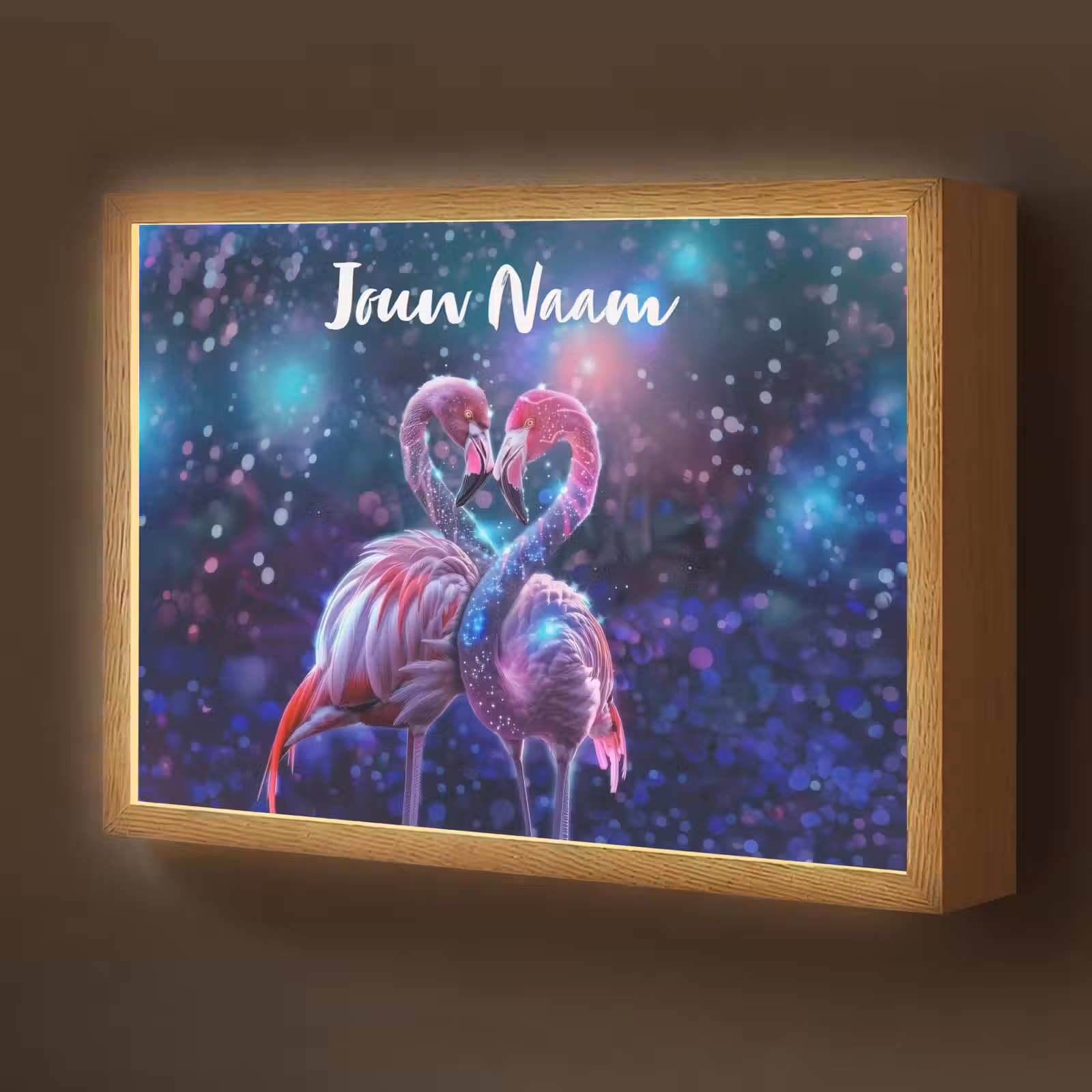 Lightbox - Wandlamp kinderkamer met naam - Flamingo's - Dieren - Ruimte - Galaxy — 1