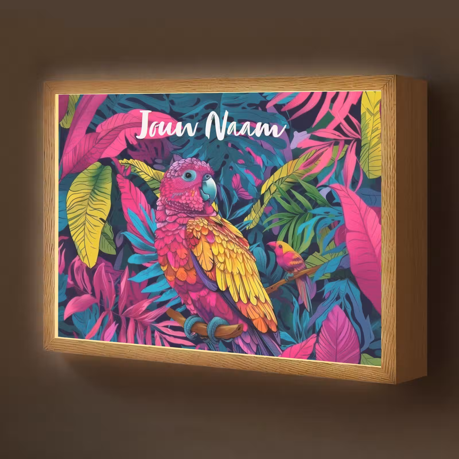 Lightbox - Wandlamp kinderkamer met naam - Papegaai - Tropisch - Jungle - Kleurrijk — 1