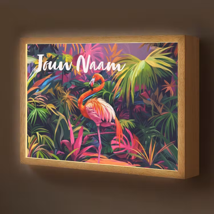 Lightbox - Wandlamp kinderkamer met naam - Flamingo - Tropisch - Dier - Bladeren — 1