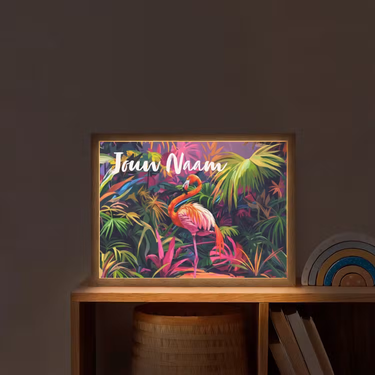 Lightbox - Wandlamp kinderkamer met naam - Flamingo - Tropisch - Dier - Bladeren — 2