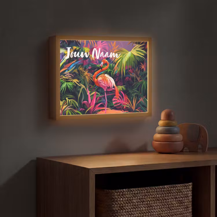 Lightbox - Wandlamp kinderkamer met naam - Flamingo - Tropisch - Dier - Bladeren — 4