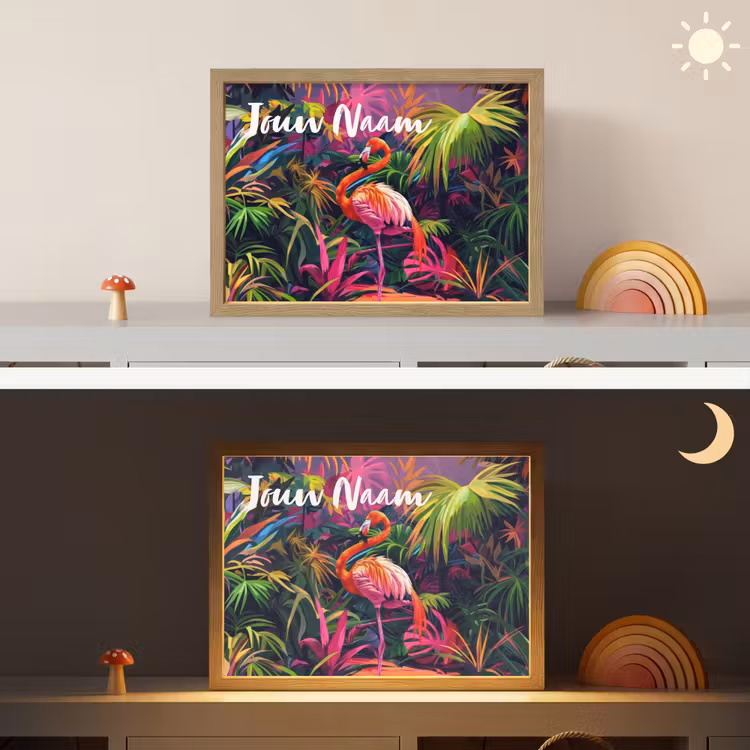 Lightbox - Wandlamp kinderkamer met naam - Flamingo - Tropisch - Dier - Bladeren — 6