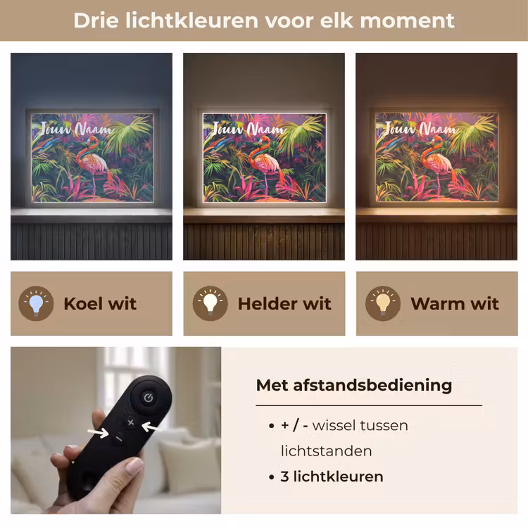 Lightbox - Wandlamp kinderkamer met naam - Flamingo - Tropisch - Dier - Bladeren — 8
