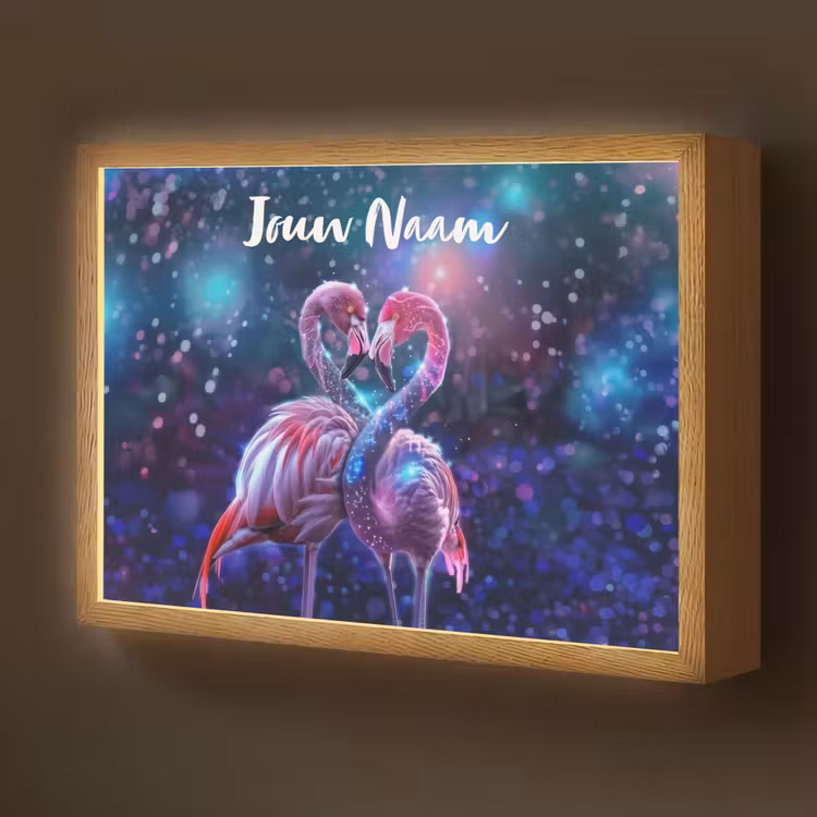 Lightbox - Wandlamp kinderkamer met naam - Flamingo's - Dieren - Ruimte - Galaxy — 1