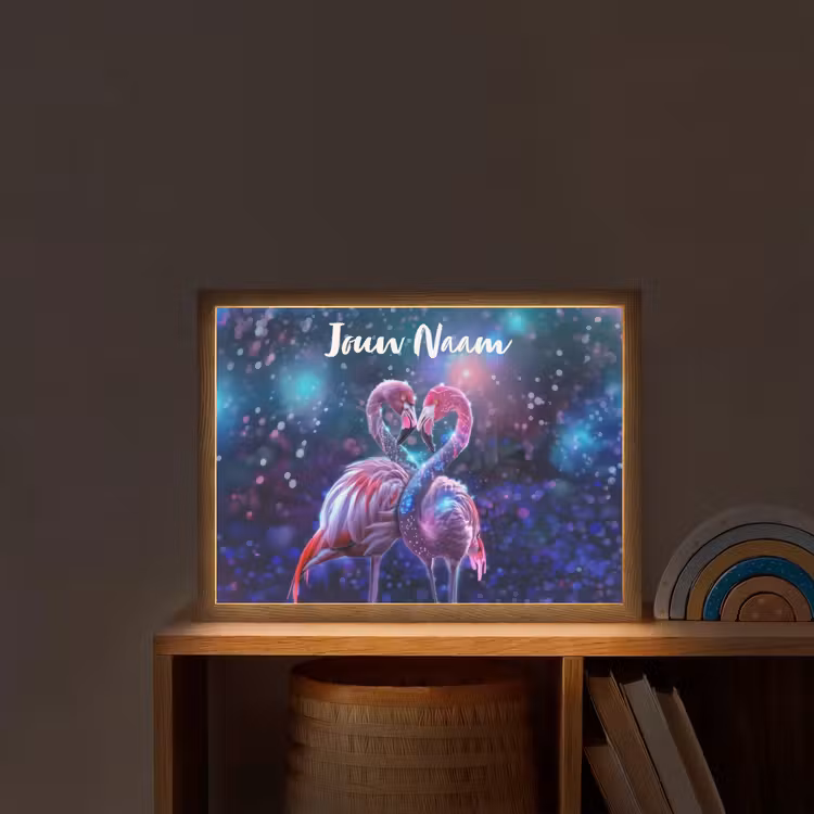 Lightbox - Wandlamp kinderkamer met naam - Flamingo's - Dieren - Ruimte - Galaxy — 2