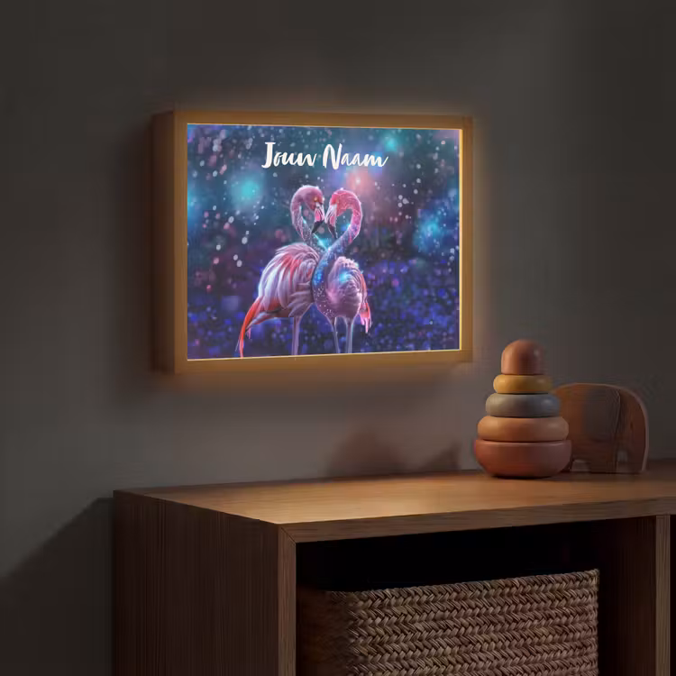 Lightbox - Wandlamp kinderkamer met naam - Flamingo's - Dieren - Ruimte - Galaxy — 4