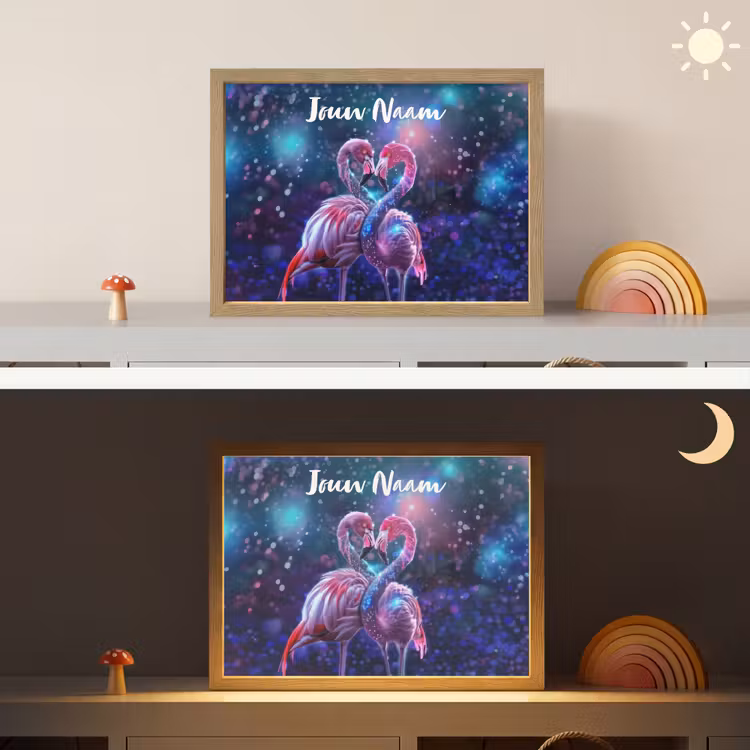 Lightbox - Wandlamp kinderkamer met naam - Flamingo's - Dieren - Ruimte - Galaxy — 6