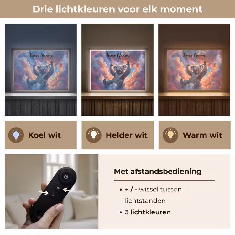 Lightbox - Wandlamp kinderkamer met naam - Koala - Dier - Zonnebril - Wolken — 8