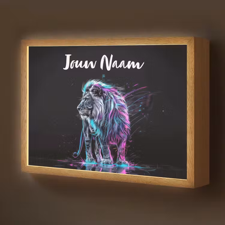 Lightbox - Wandlamp kinderkamer met naam - Leeuw - Kleuren - Zwart - Dieren — 1