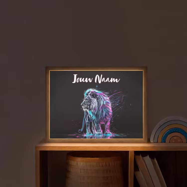 Lightbox - Wandlamp kinderkamer met naam - Leeuw - Kleuren - Zwart - Dieren — 2