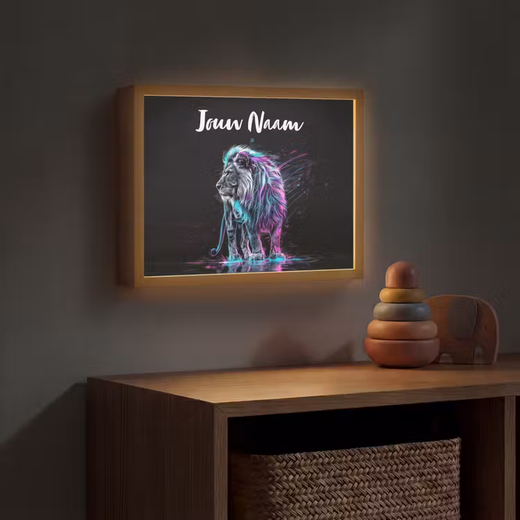 Lightbox - Wandlamp kinderkamer met naam - Leeuw - Kleuren - Zwart - Dieren — 4