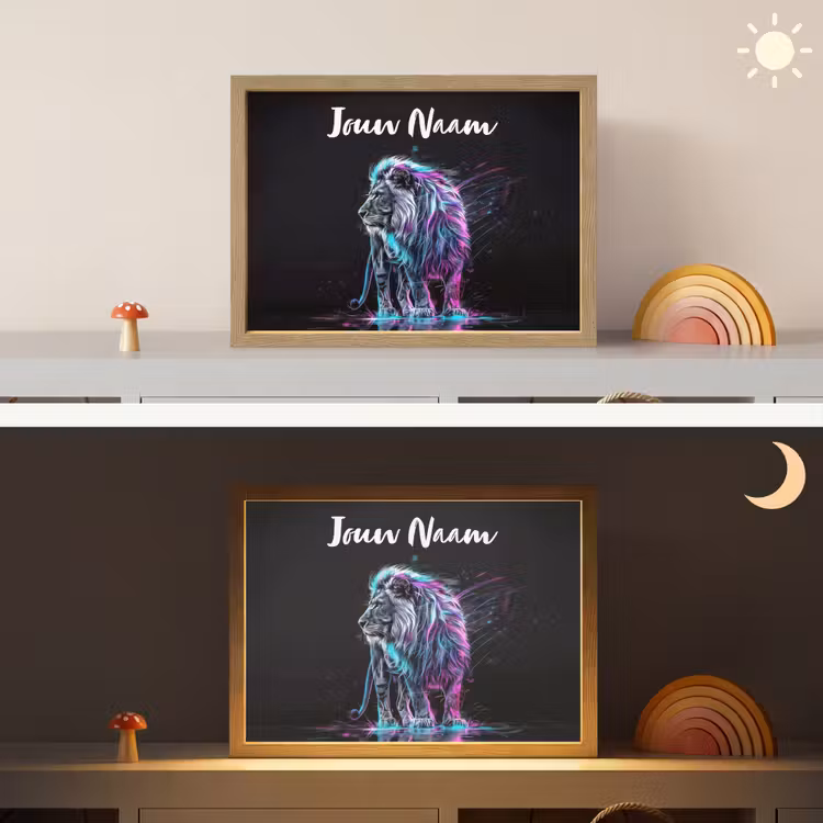 Lightbox - Wandlamp kinderkamer met naam - Leeuw - Kleuren - Zwart - Dieren — 6