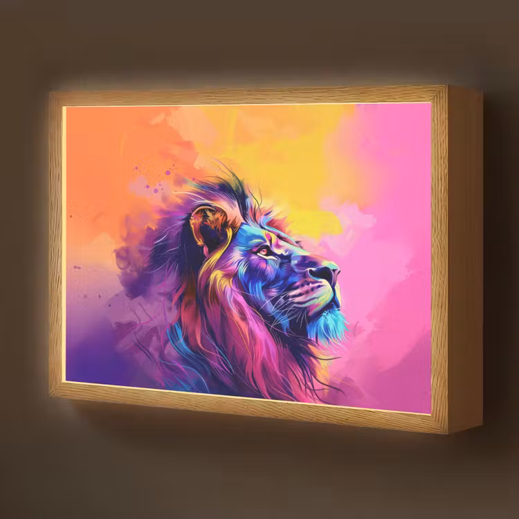 Lightbox - Wandlamp kinderkamer met naam - Leeuw - Verf- Kleuren - Dier — 1