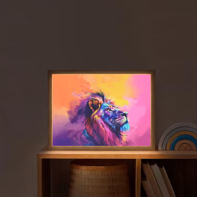 Lightbox - Wandlamp kinderkamer met naam - Leeuw - Verf- Kleuren - Dier — 2