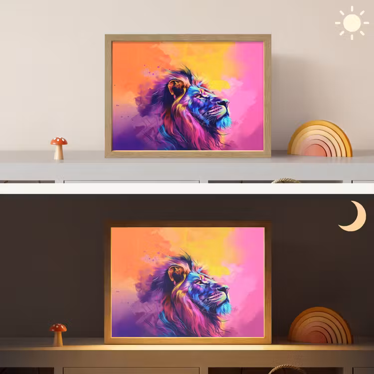 Lightbox - Wandlamp kinderkamer met naam - Leeuw - Verf- Kleuren - Dier — 6