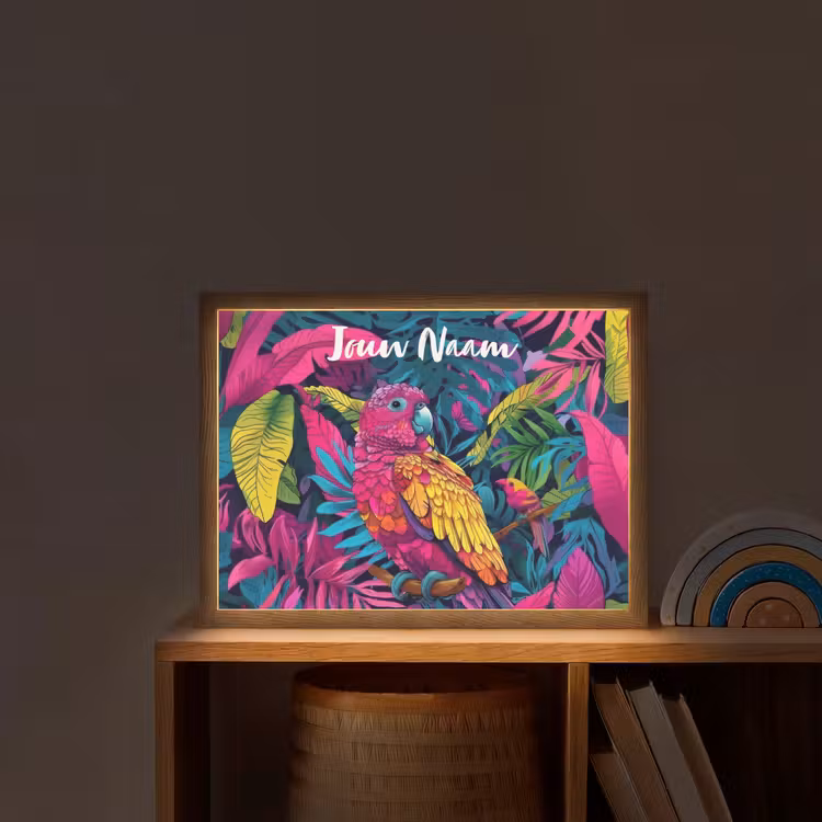 Lightbox - Wandlamp kinderkamer met naam - Papegaai - Tropisch - Jungle - Kleurrijk — 2
