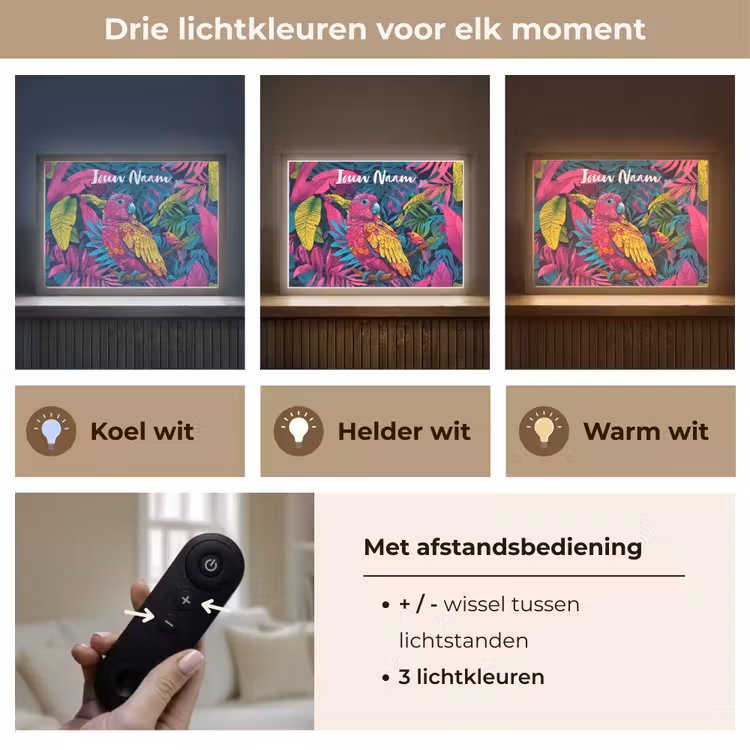Lightbox - Wandlamp kinderkamer met naam - Papegaai - Tropisch - Jungle - Kleurrijk — 8
