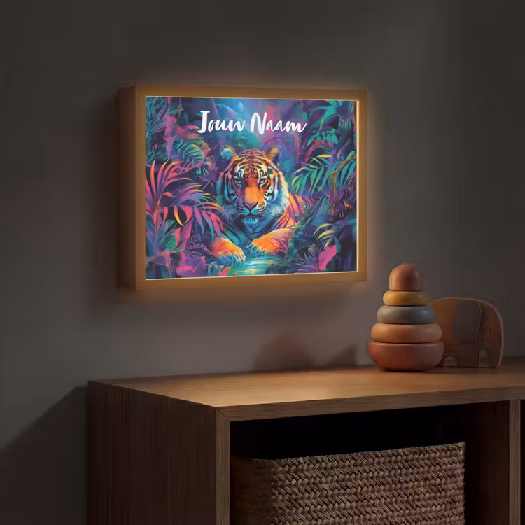 Lightbox - Wandlamp kinderkamer met naam - Tijger - Dier - Jungle - Kleurrijk — 4