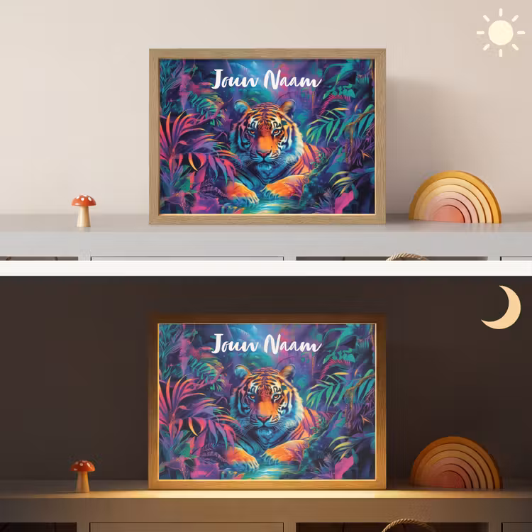 Lightbox - Wandlamp kinderkamer met naam - Tijger - Dier - Jungle - Kleurrijk — 6