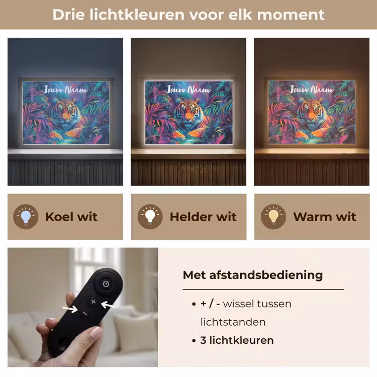 Lightbox - Wandlamp kinderkamer met naam - Tijger - Dier - Jungle - Kleurrijk — 8