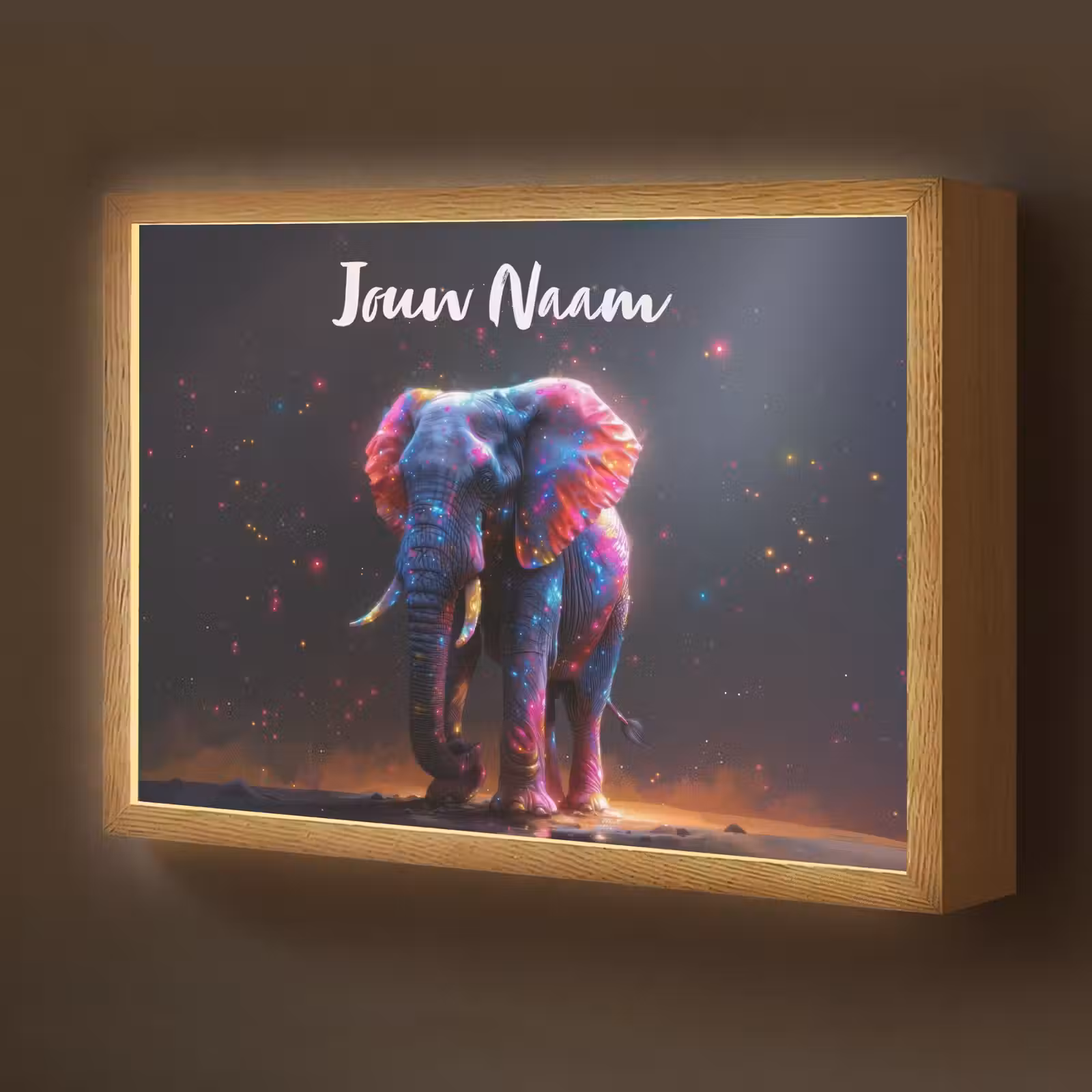 Lightbox - Wandlamp kinderkamer met naam - Olifant - Kleuren - Sterren - Dier — 1