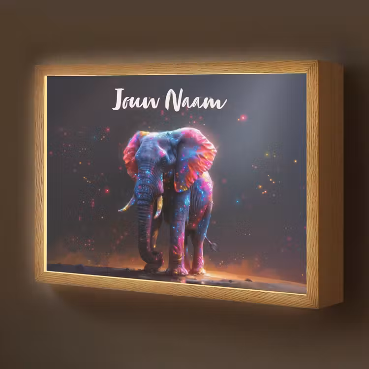 Lightbox - Wandlamp kinderkamer met naam - Olifant - Kleuren - Sterren - Dier — 1