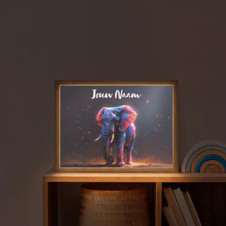Lightbox - Wandlamp kinderkamer met naam - Olifant - Kleuren - Sterren - Dier — 2