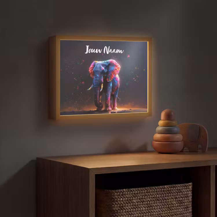 Lightbox - Wandlamp kinderkamer met naam - Olifant - Kleuren - Sterren - Dier — 4