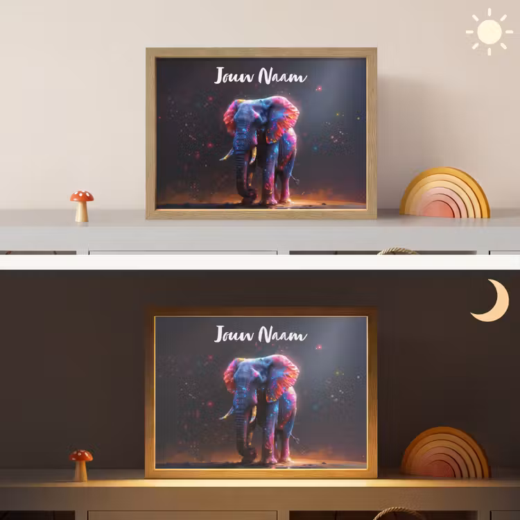 Lightbox - Wandlamp kinderkamer met naam - Olifant - Kleuren - Sterren - Dier — 6