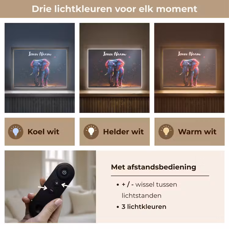 Lightbox - Wandlamp kinderkamer met naam - Olifant - Kleuren - Sterren - Dier — 8