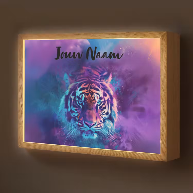 Lightbox - Wandlamp kinderkamer met naam - Tijger - Kleurrijk - Rook - Dieren — 1