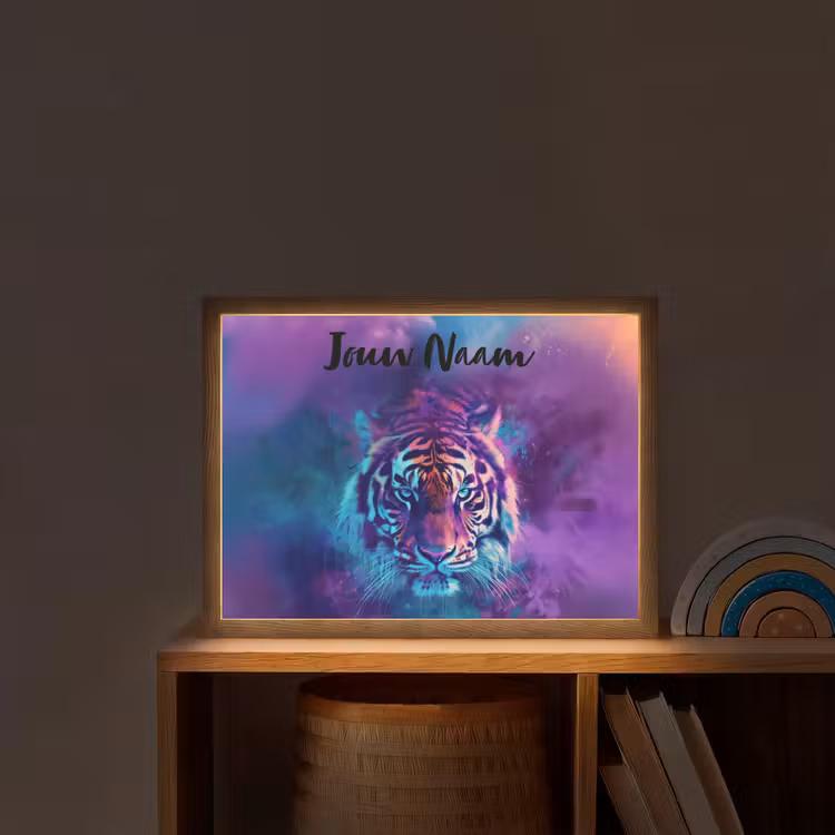 Lightbox - Wandlamp kinderkamer met naam - Tijger - Kleurrijk - Rook - Dieren — 2