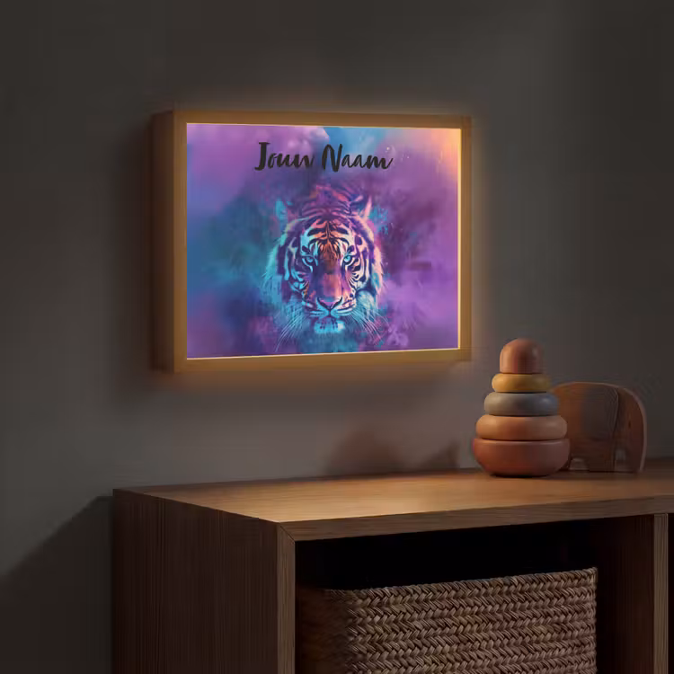 Lightbox - Wandlamp kinderkamer met naam - Tijger - Kleurrijk - Rook - Dieren — 4