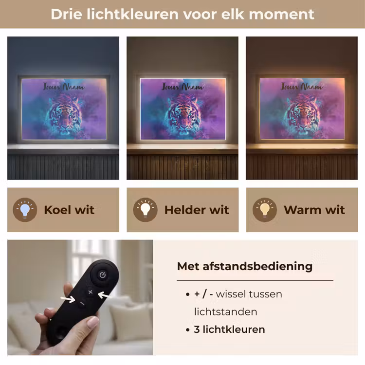 Lightbox - Wandlamp kinderkamer met naam - Tijger - Kleurrijk - Rook - Dieren — 8