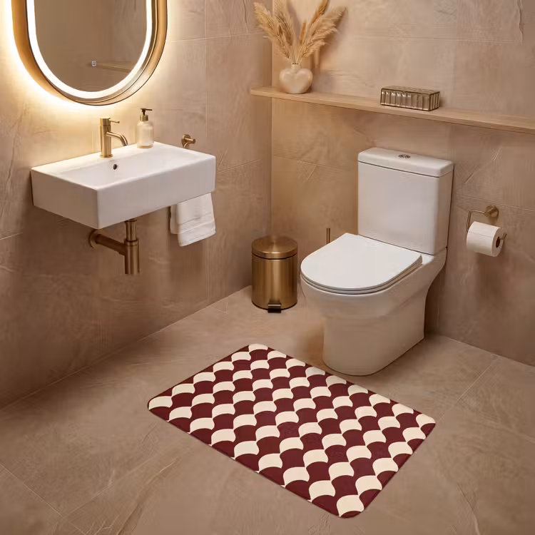 Wc Mat - Rood - Tegelpatroon - Crème — 4