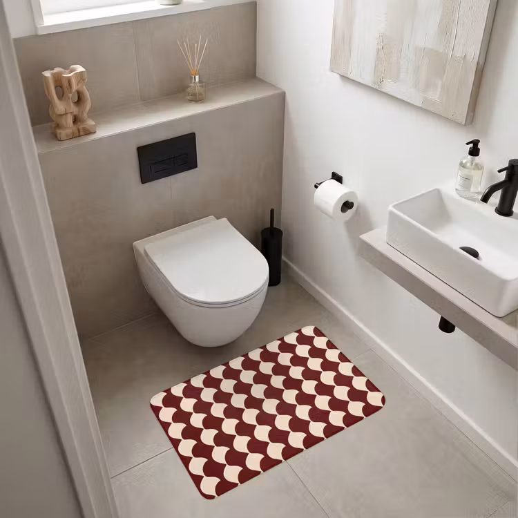 Wc Mat - Rood - Tegelpatroon - Crème — 6