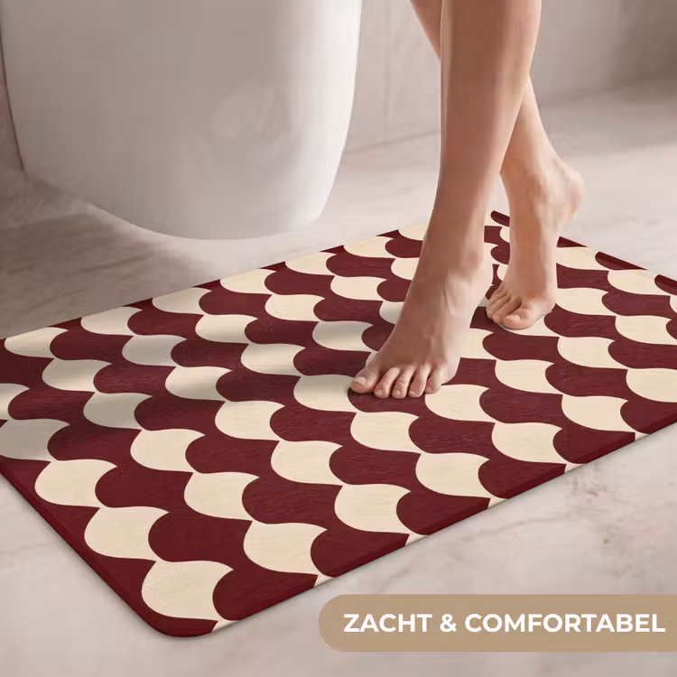 Wc Mat - Rood - Tegelpatroon - Crème — 7