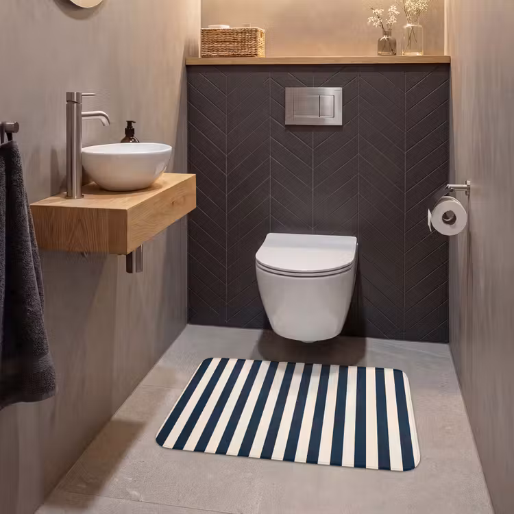 Wc Mat - Verticale strepen - Blauw - Crème — 2
