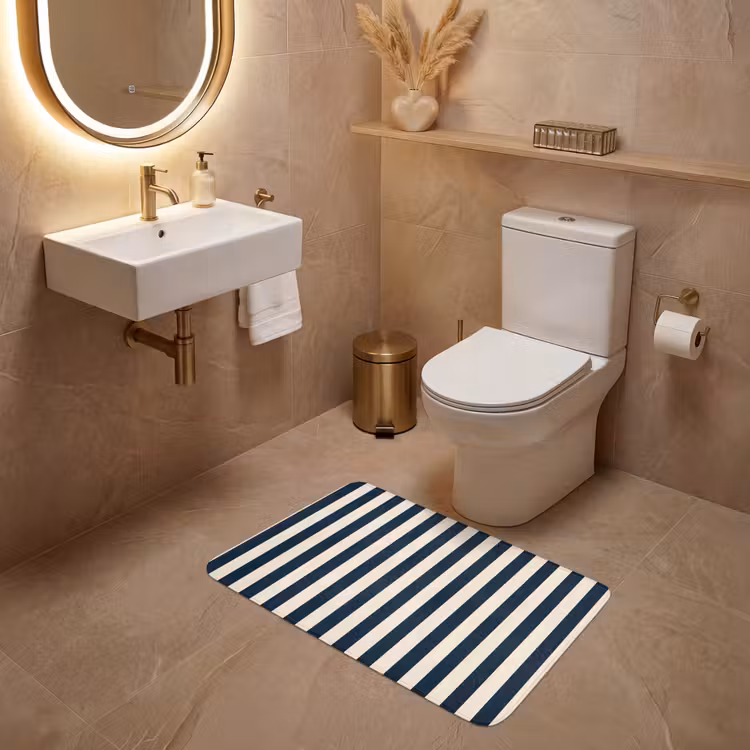 Wc Mat - Verticale strepen - Blauw - Crème — 4