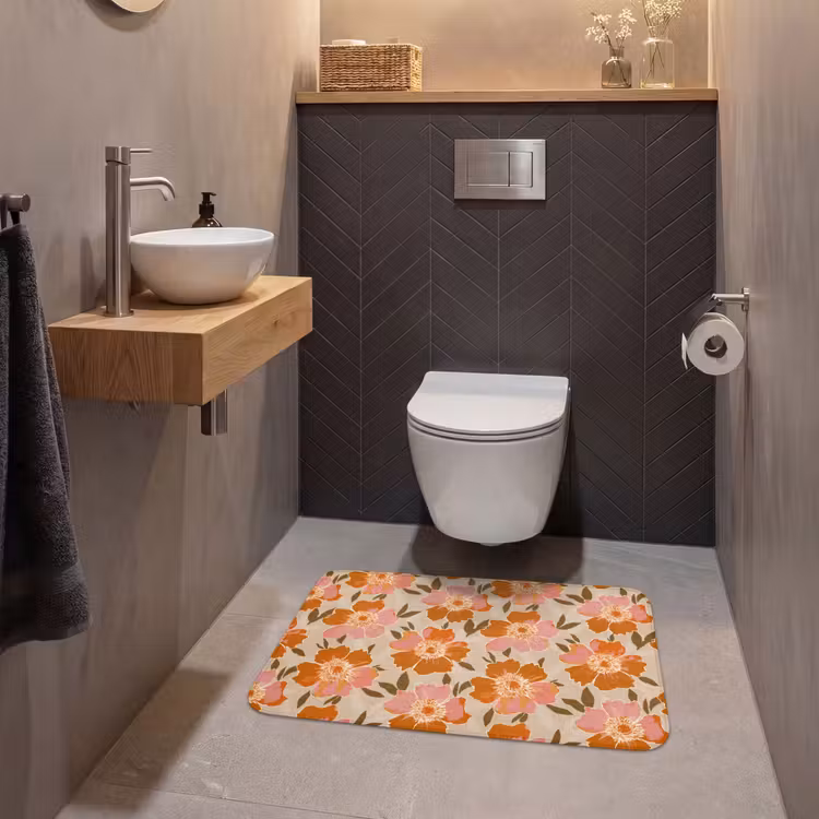 Wc Mat - Bloemen - Motief - Retro — 2